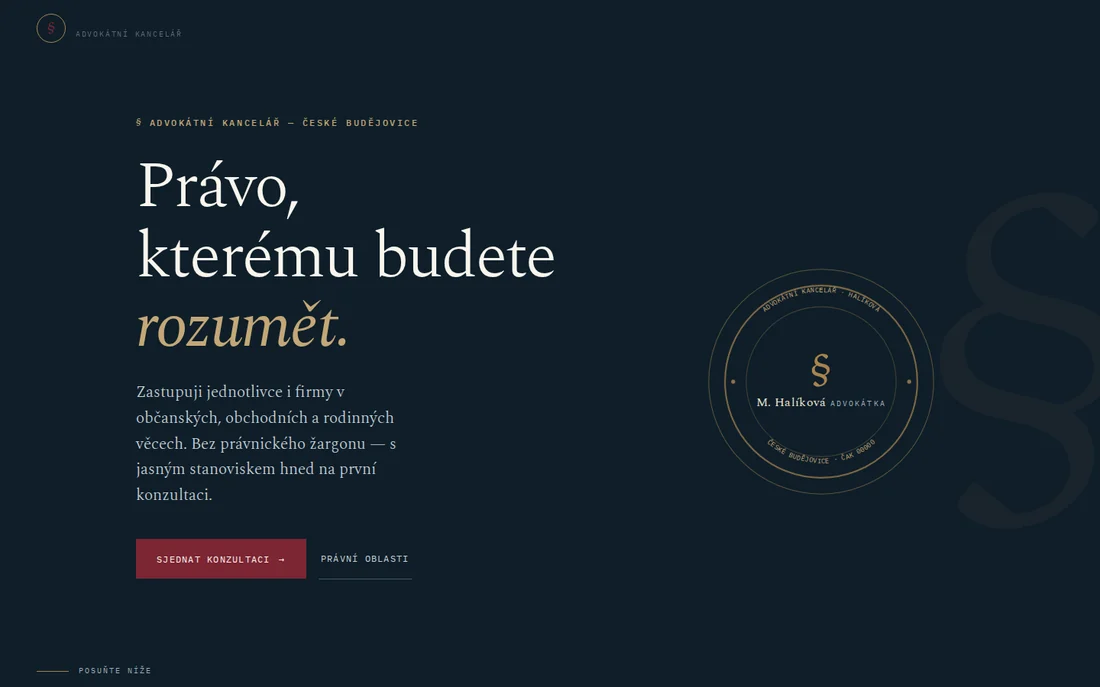 Advokátka Halíková — koncept webu