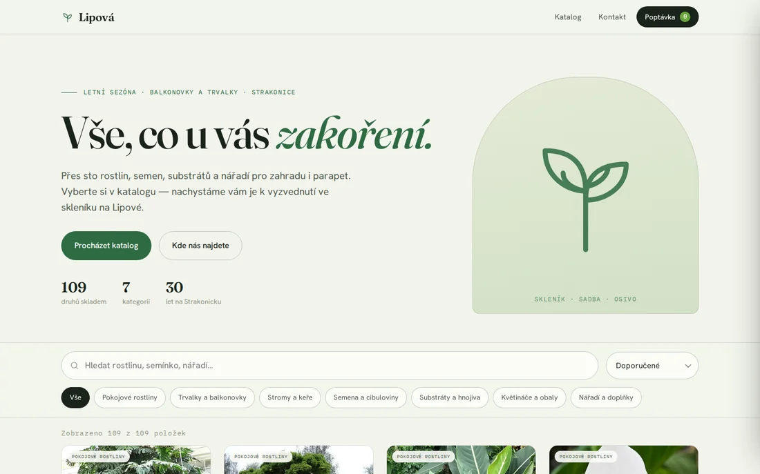 Zahradnictví Lipová — koncept katalogového webu