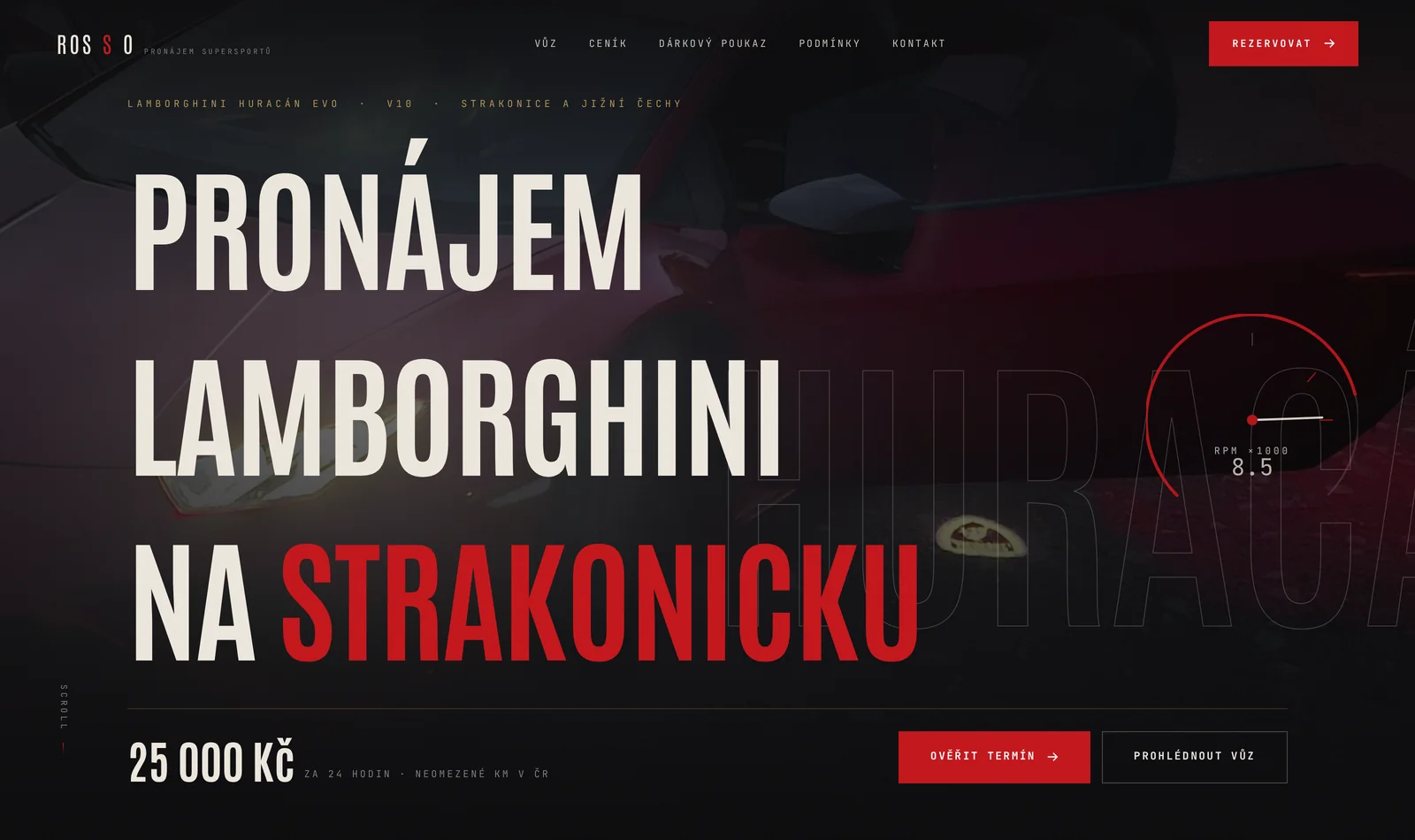ROSSO Rent — náhled webu půjčovny Lamborghini